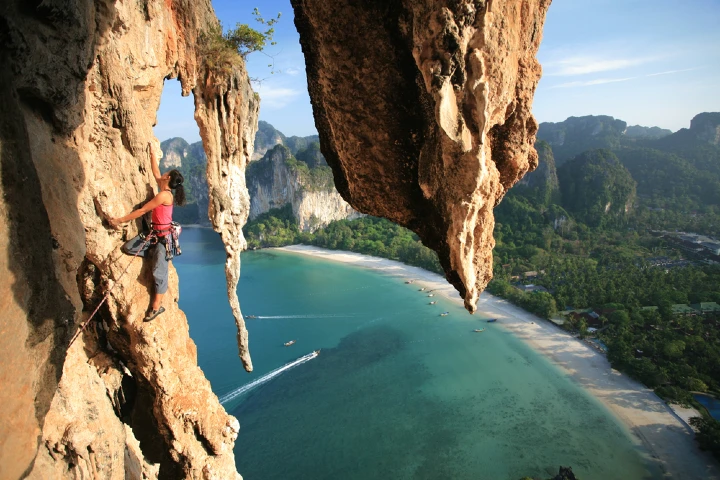 The best hotels in Railay Beach, Thailand typically offer rock climbing courses. 